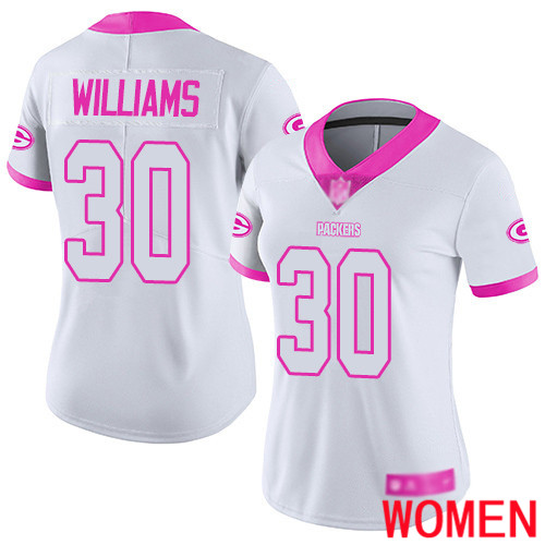 Green Bay Packers Limited White Pink Women #30 Williams Jamaal Jersey Nike NFL Rush Fashion->nfl t-shirts->Sports Accessory